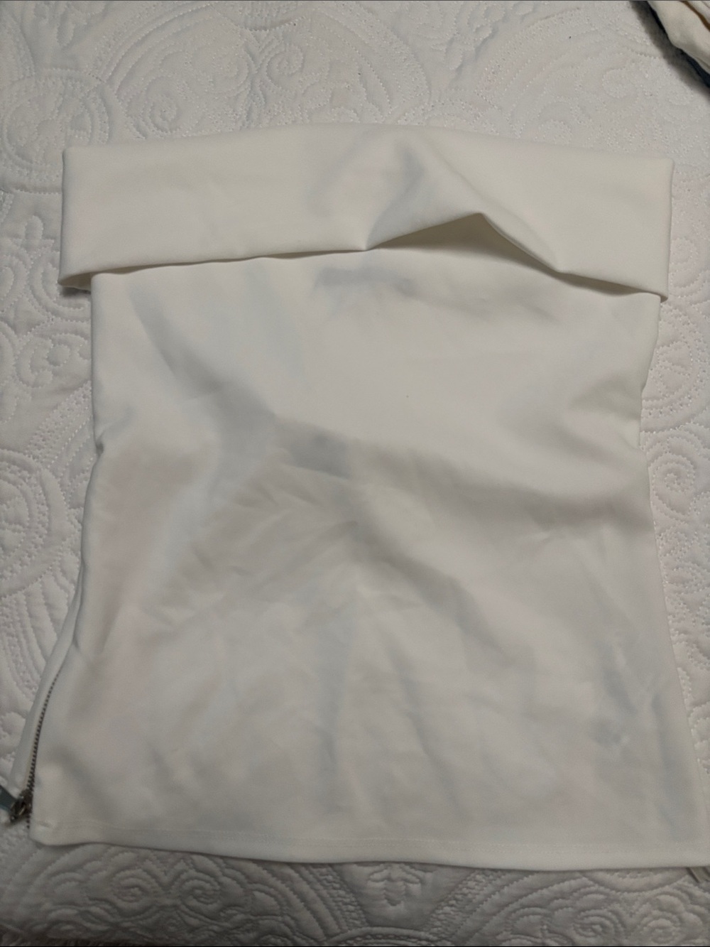 White Off-Shoulder Tube Top with Side Zippers